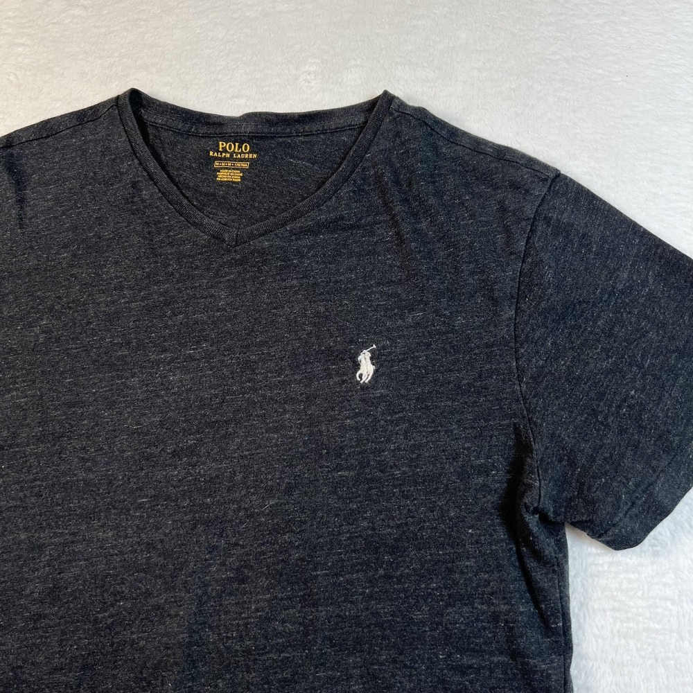 Polo Ralph Lauren Shirt Mens Medium Gray Heather V Neck Pony Logo Tee Casual